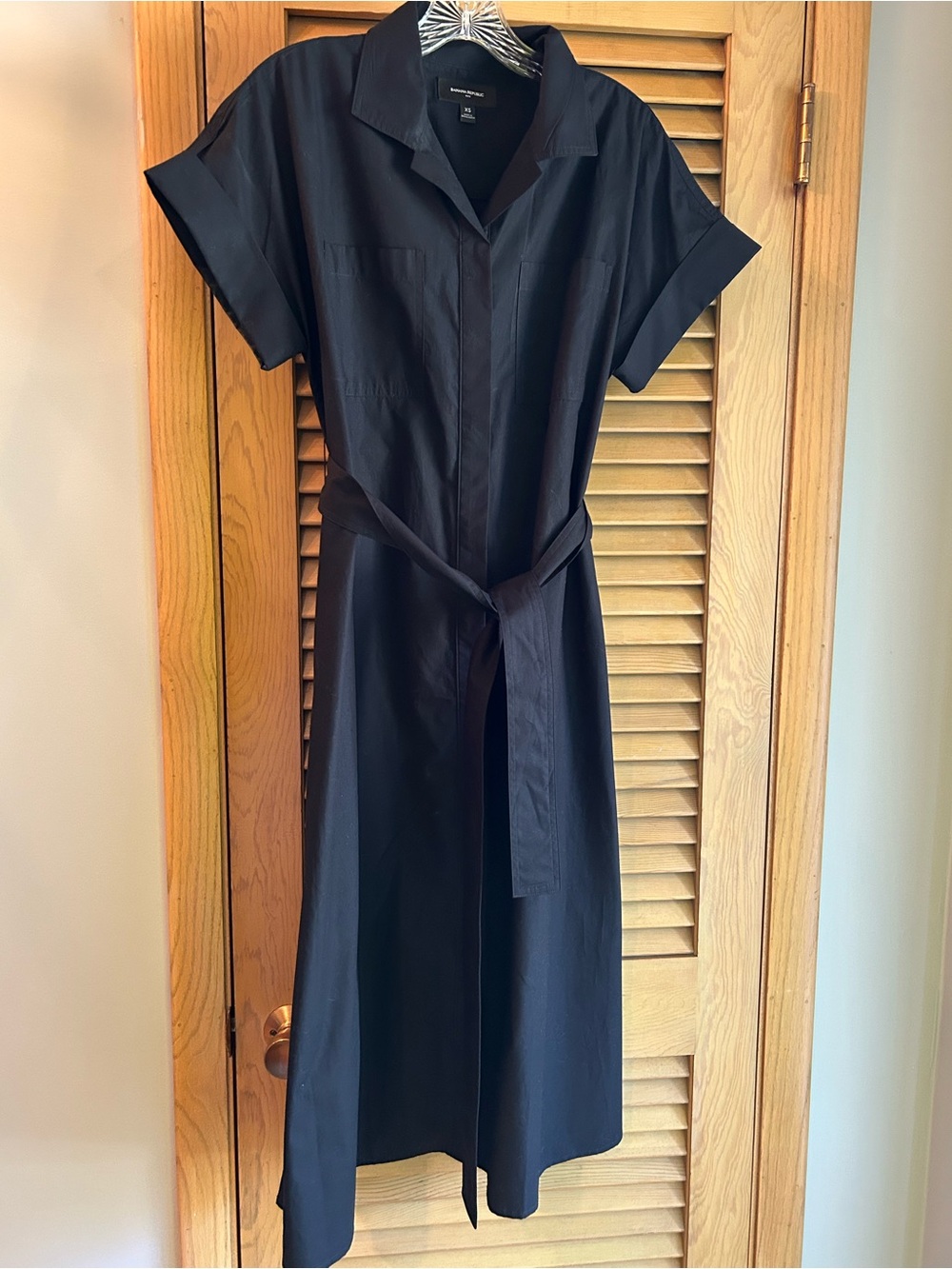 Banana Republic Tie Waist Midi Shirtdress Black Size Extra Small xs